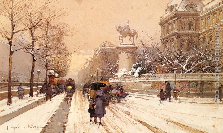 Paris in Winter painting - Eugene Galien-Laloue Paris in Winter art painting